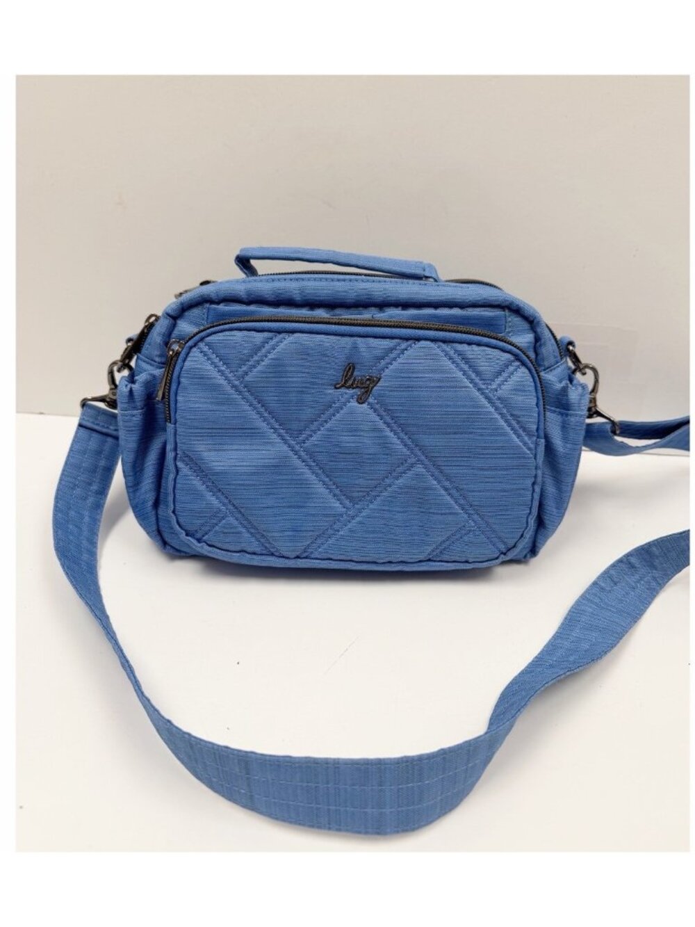 Lug Boomer Quilted Crossbody Bag Blue Shoulder Strap RFID Zip Pockets
